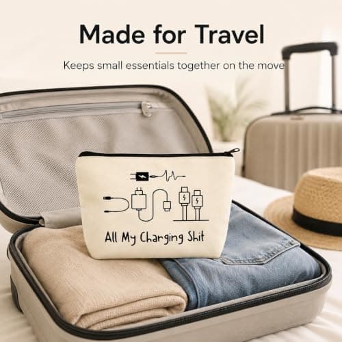 Charging Cable Organizer Bag Travel Tech Pouch with Zipper Canvas Storage — view 6