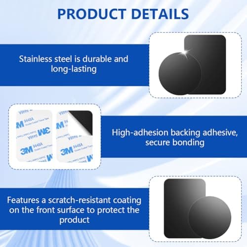 ABOHU Metal Plates for Mobile Magnetic Mount, 6 Pack Thin Metal Plate for Magnetic Car Phone Holder, Universal Replacement Plate Metal Disc with Strong Adhesive, 3 Rectangle and 3 Round, Black — view 3