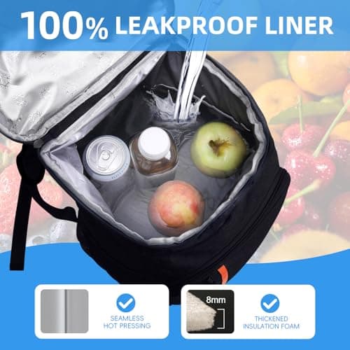 Bagtopia Camping Cooler Backpack 25 Cans, Leak Proof Soft Insulated Compartments Thermal Bag, Portable Lightweight Beach Travel Trip Picnic Lunch Backpack for Men and Women, Stripes-Black — view 5
