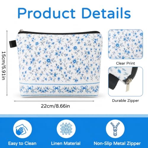 Small Makeup Bag, Aesthetic Floral Cosmetic Bag with Zipper — view 2