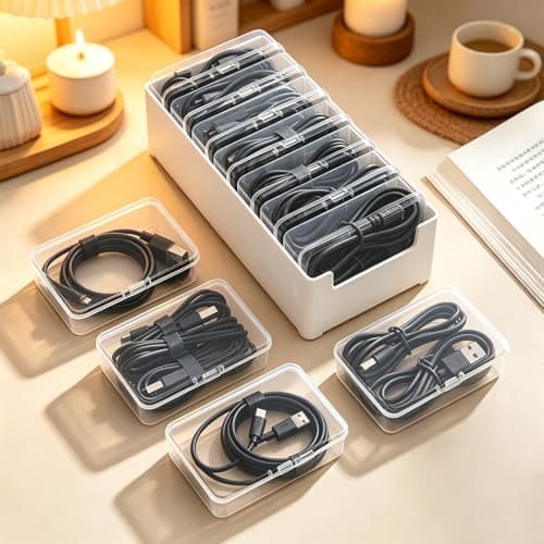 Cable Management Box with 7 Clear Cases, Desk Cable Organiser