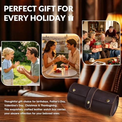 TIDING Genuine Leather Watch Travel Case 2 Slots Brown — view 6