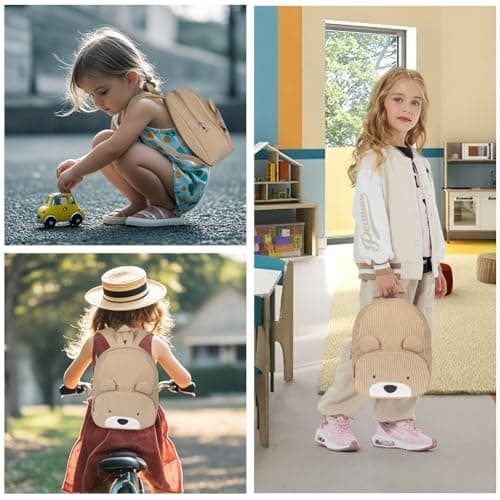 Aomig Kids Mini BackpackRucksack, Toddler Cartoon School Preschool Kindergarten Elementary Small Adjustable Corduroy Rucksack for School Travel(Cute Bear) — view 5