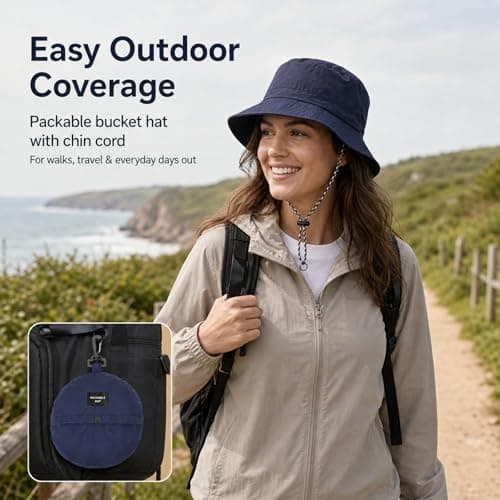GEEKPC Waterproof Packable Bucket Hat with UPF50+ Wide Brim Sun Protection - Adjustable Chin Cord Foldable Sun Hat for Men Women Travel Fishing Hiking Outdoor Activities Camping Beach Navy — view 2