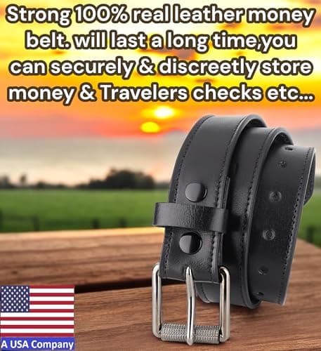 F&L CLASSIC Men’s Money Full Grain leather Belt, Hidden zipper Pocket, USA, Classic Black, 34 (Fits Waist 32"-33") — view 2