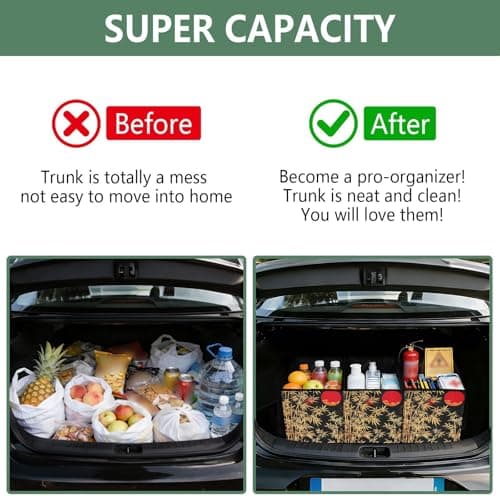 Quteprint Car Trunk Organizer, Japanese Gold Bamboos Moon 600D Oxford Foldable Storage Bag with Handles, 13.0x10.8x10.2in, Portable Collapsible Container for Groceries, Kitchen, Picnic & Travel — view 4