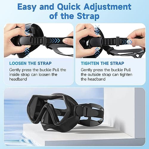 Findway Snorkel Mask,180°view Snorkelling Mask Adult & Junior, Diving mask Anti-Fog & Anti-UV Tempered Glass, Wide View Snorkel Mask, Easy Adjustable Strap Mask for Diving, Snorkelling and Swimming — view 6