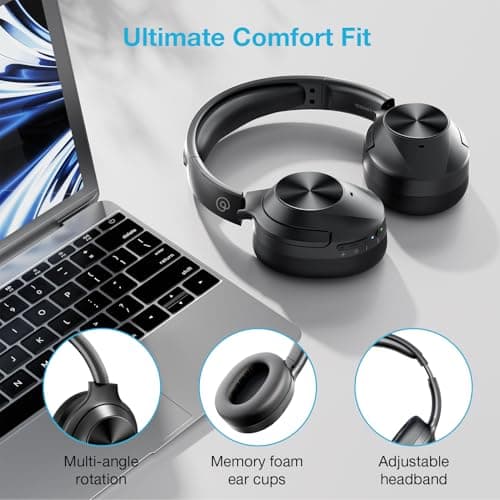Pro‑level Hybrid Active Noise Cancelling Headphones with HiFi Sound, Upgrade Wireless Bluetooth Headphones with ENC Mic Over Ear Comfort, Vivid Deep Bass, for Home/Office/Travel/Gift (Black) 1Pcs — view 6