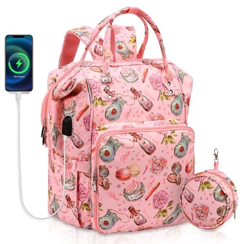 JOZEA Knitting Bag Backpack with USB Charging Port, Large Craft Organiser Bag for Knitting Accessories, Wool Storage for Crochet Projects, 2-Way Travel Bags and Totes(Pink World)