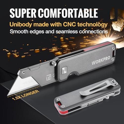 WORKPRO Titanium Folding Utility Knife with 10 SK2M Double-Edged Blades — view 4
