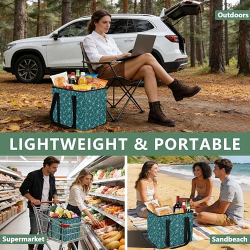 Grckit Car Trunk Organizer Teal Hibiscus Heavy Duty Collapsible Storage Tote Bag with Reinforced Handles for Shopping Travel Picnic — view 6