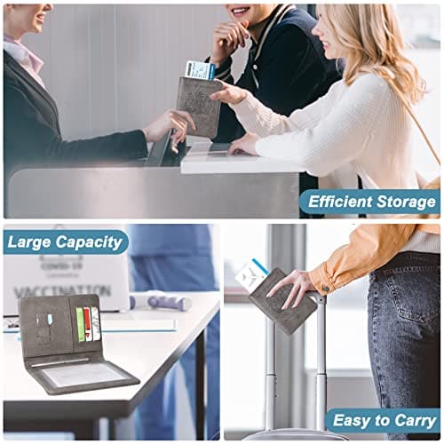 DMLuna Passport Holder, Premium PU Leather Travel Passport Wallet RFID Blocking Passport Cover Case Travel Documents Organizer with Pen Holder, for Women and Men - Grey — view 5