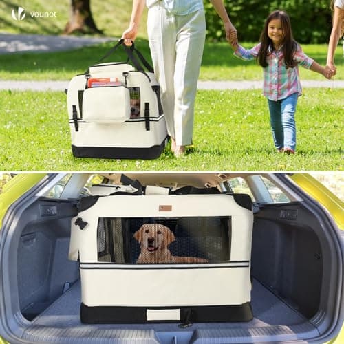 VOUNOT® Dog Carrier XL, Foldable Pet Travel Transport Bag, Extra Large Portable Fabric Dog Crate w/Cushion, Beige — view 3
