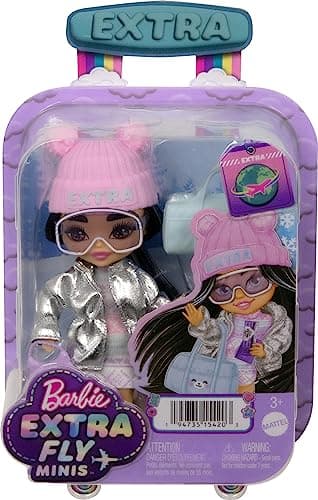 Barbie Extra Minis Travel Doll with Winter Fashion, Extra Fly Small Doll, Winter Clothes with Accessories, HPB20 (Pack of 2) — view 6