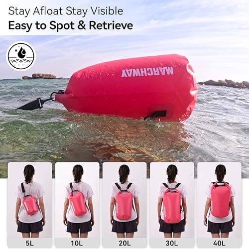 MARCHWAY Floating Waterproof Dry Bag Backpack 5L/10L/20L/30L/40L, Roll Top Sack Keeps Gear Dry for Kayaking, Rafting, Boating, Swimming, Camping, Hiking, Beach, Fishing (Pink, 20L) — view 5