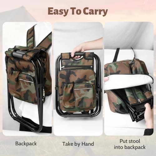 SDLDEER Foldable Camping Chair Backpack with Cooler Insulated Picnic Bag, Detachable Portable Camping Stool Hiking Seat Table Bag for Outdoor Indoor Fishing Travel Beach (Camouflage) — view 5