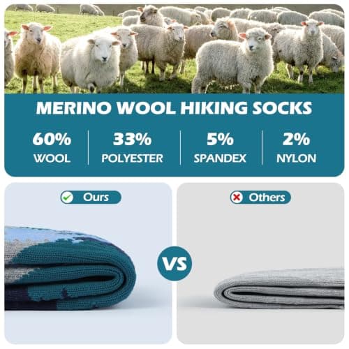 Queenshin Merino Wool Hiking Socks for Women Walking Thermal Thick Warm — view 3