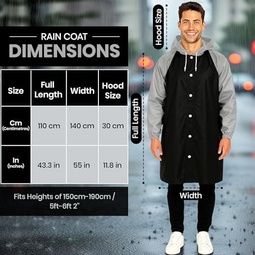 REDSTAR 2 Pack of Rain Ponchos - Long Rain Poncho Waterproof Adult Raincoats with Hood - Reusable Rain Coats for Women or Rain Coats for Men -Packable Rain Jacket for Festival Accessories (Black/Grey) — view 2