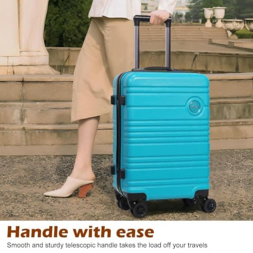 Aklsvion 20 Inch Suitcase Set PC Hard Shell Luggage Hand Luggage Travel Trolley Case Cabin Bag Sets 3 Piece Luggage Sets with Travel Backpack and Toiletry Bag for Short Travel (Turquoise) — view 3