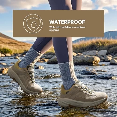 NORTIV 8 Women's Waterproof Hiking Shoes Leather,Brown/White,5 — view 3