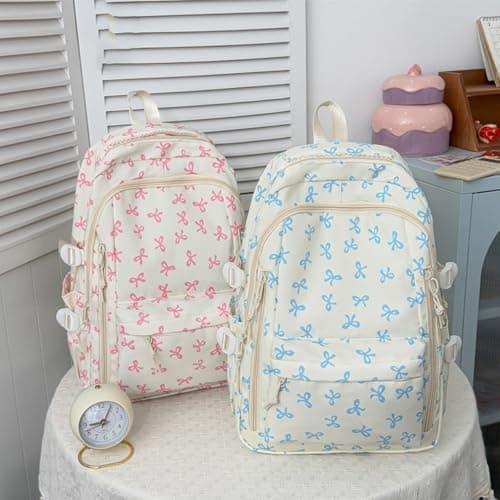 3PCS Bow School Bags for Girls Cute Backpack for School Crossbody Bag Small Bag Set Kawaii Rucksack Aesthetic Coquette Style Lightweight Large Daypack for Teens Kids Primary Secondary Middle Bookbag — view 2