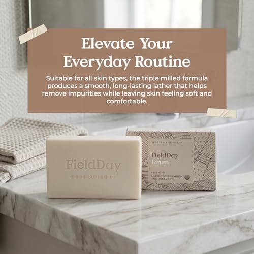 Field Day - Linen Soap Bar 150g - Luxury Vegetable Soap - Vegan & Cruelty Free - Lavender, Geranium & Rosemary Fragrance - Long Lasting & Moisturising Triple Milled Formula - Elegant Bathroom Gift — view 5