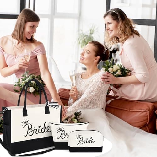 HOMIEE 3-Pcs Bride Canvas Tote Bag Set, Large Capacity, Durable Tote Bags — view 2