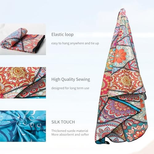 Vorvowry Microfibre Beach Towels for Adults Women Men Extra Large Lightweight Quick Dry Sand Free Travel Towel Double Sided Printing for Swim Sports with Mesh Bag 80×180cm Bohemia 1 Pack — view 4