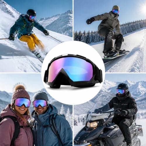 KUBDPQOR Ski Goggles with OTG Glasses Insert, HD Wide Vision Snow Goggles for Men & Women, Anti-Wind Dustproof Adjustable Goggles for Skiing, Cycling, Motocross & Outdoor Sports Black — view 5