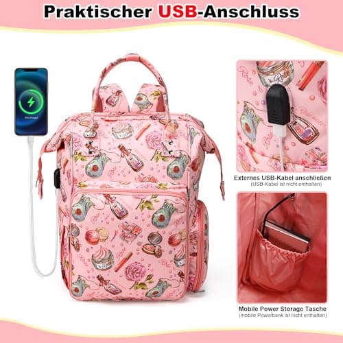 JOZEA Knitting Bag Backpack with USB Charging Port, Large Craft Organiser Bag for Knitting Accessories, Wool Storage for Crochet Projects, 2-Way Travel Bags and Totes(Pink World) — view 3
