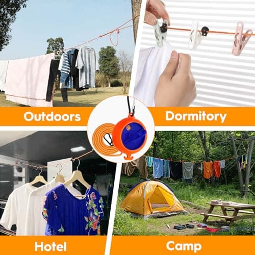 Retractable Travel Clothes Line 10m Portable Laundry Rope Camping Flip Hand Crank Washing Line Clothes Hanger Adjustable Drying Lines (Orange) — view 5