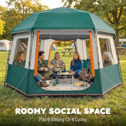Outsunny 4-6 Person Easy Setup Camping Tent 3000mm Waterproof UV30+ Green — view 3