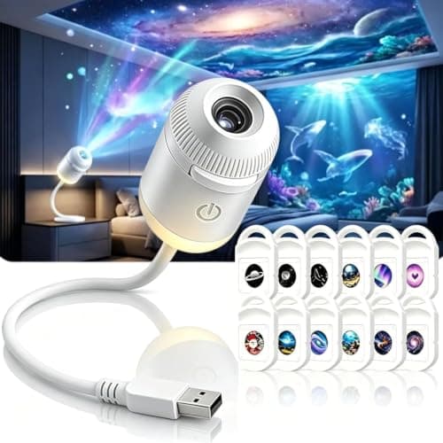 Galaxy Projector Night Light,2-in-1 5D HD Ceiling Star Projector,Plug and Play hd Star Smart Ceiling Projectors Lamp 360° Space Starry Sky USB Projection,for Bedroom,Living Room,Travel,12 Films