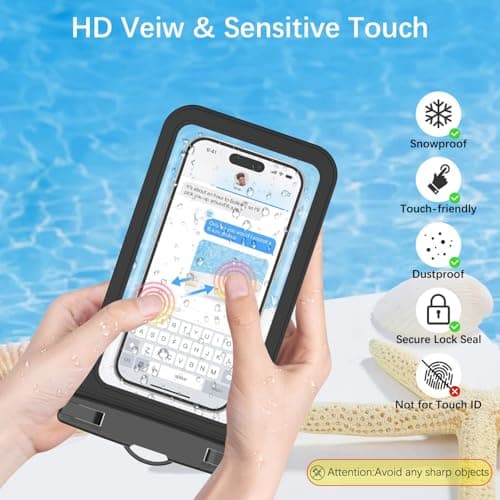 HopMore 2 Pack Waterproof Phone Pouch with Adjustable Lanyard Up to 7.2", IPX8 Universal Underwater Phone Case Dry Bag for iPhone 17 16 15 14 13 12 11 Pro, Samsung S25 S24 A56 A36 A16 - Black — view 5