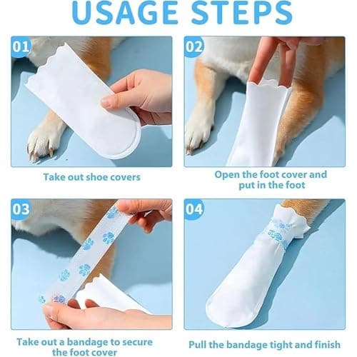 AYZDJ 20 Pairs Disposable Pet Booties - Waterproof Dog Shoes & Cat Paw Protectors for Walking, Wound Licking Prevention, Indoor/Outdoor Use, Reusable Protective Socks — view 4