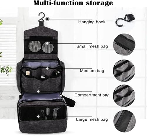 Yuexitech Mens Toiletry Travel Bag, Hanging Wash Bag Womens, Foldable Toiletry Bag Hanging Travel Organizer for Men and Women Travel Size Accessories Black — view 5