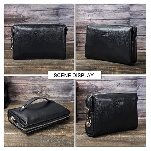 Contacts Genuine Leather ID Card Holder Clutch for Men, Mens Large Capacity with Anti-theft Combination Lock Travel Wallet with Strap — view 6