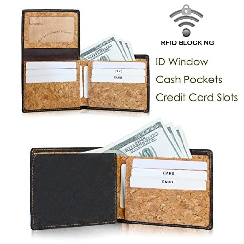 Boshiho RFID Blocking Wallet, Eco-Friendly Cork Slim Bifold Credit Card Holder Gift for Men & Women (0114-black) — view 5