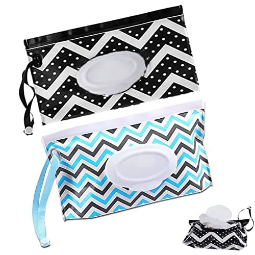 TravelWipe Dispensers - 2 Pcs Refillable Baby Wipe Bags, Portable Cases for Travel & Outdoors(Black/Blue)