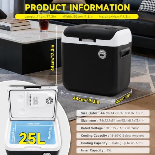 LIKEEM 25L Car Fridge, Portable Compressor Cooler, Cooling & Warming, 12V/220V Dual Power, Wheels & Pull Handle, ECO/MAX Modes, Ideal for Camping, Travel, Caravan & Boat — view 2