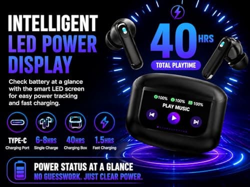 wowtravel Wireless Earbuds Bluetooth 5.4 Noise Cancelling In Ear Headphones Smart Touch Screen LED Case 48H Playtime HiFi Stereo 5 EQ Modes IPX7 Waterproof Premium Earbuds Black — view 6