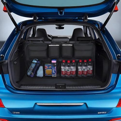 Car Boot Organiser, Backseat Storage Bag, Durable Foldable Cargo Net Storage, Waterproof Kick Mats Car Organiser Seat Back Protectors, Super Capacity Enlarged 8 Pockets for Boot Tidy & Clean Trunk Org — view 4