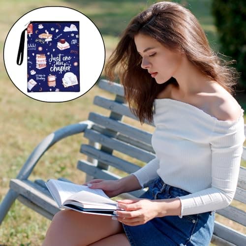 XLIUAX Just One More Chapter Book Sleeve, 11x 8.5 inch Waterproof Book Protector with Zipper and Front Pocket Washable Canvas Paperback Cover for Readers Lovers Gifts Books Accessories Travel Vacation — view 2