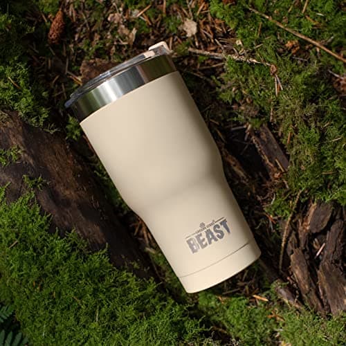 Beast Tumbler - 900 ml (30 oz), Beige Sand | Reusable Stainless Steel, Vacuum Insulated Cup | with + 2 Straws & Cleaning Brush | Double Wall Travel Flask Perfect for Hot or Iced Coffee | BPA Free — view 5