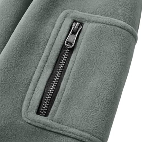 Fleece Jacket Mens Oversized Stand Collar Multi Pocket Solid Full Zip Coat — view 4