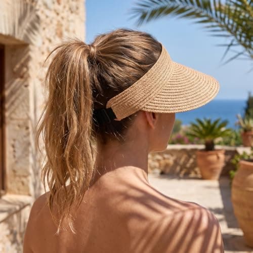 Meralo Womens Sun Hat Wide Brim Straw Visor Khaki — view 2