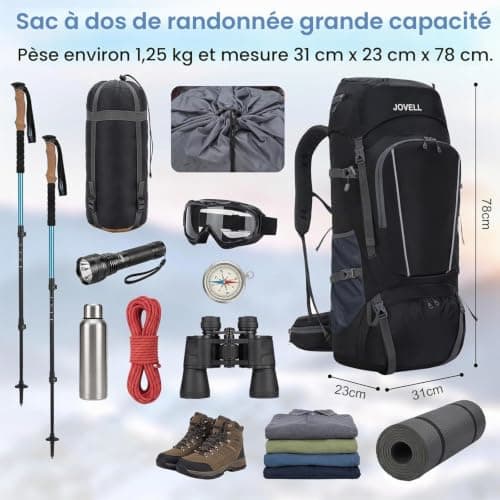 JOVELL Hiking Backpack for Men Women, Large Capacity Durable Trekking Backpack with Rain Cover, Waterproof Lightweight Camping Backpack for Backpacking Travel Mountaineering (Black) — view 2