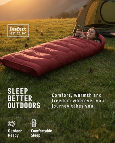Voyager Sleeping Bag for Adults – Lightweight & Compact, Waterproof, 3-4 Season Warm & Cold Weather, Machine Washable, Ideal for Camping, Hiking & Backpacking, 220x30x80cm — view 3