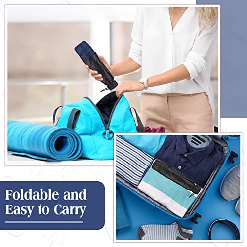 Hillban Set of 12 Windproof Travel Umbrella Folding Umbrella Bulk Rain Umbrellas Portable Travel Umbrellas Strong Compact Umbrella for Wind Rain Sun Car Backpack Men Women Kids (Black, Navy Blue) — view 3