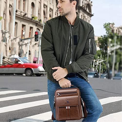 A-QMZL Men's Shoulder Bag Messenger Bag PU Leather Business Travel Crossbody Pack Satchel Side Bag Casual Handbags men's bag for Working HikingTraveling Daily Use (dark brown) — view 2